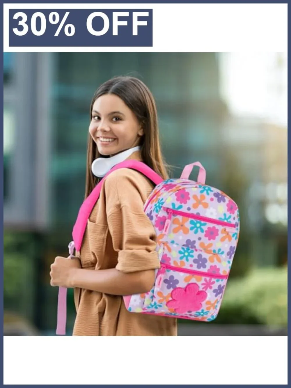 Kids Flower Backpack Plush Girls School Bag with Side Pockets Padded Straps
